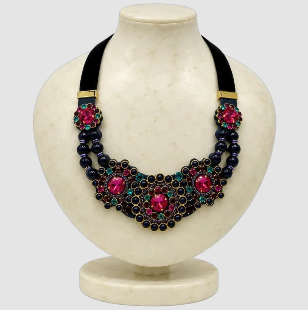 Kate Spade Baroque Crystal Pearl Beaded Statement Necklace Black Multi